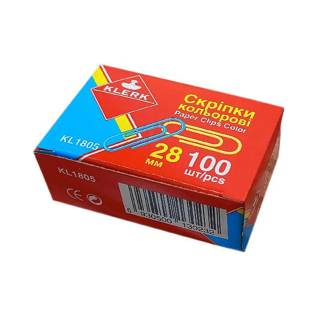 Скріпки KLERK (KL1805) 28 мм, круглі, PVC, 100 шт.